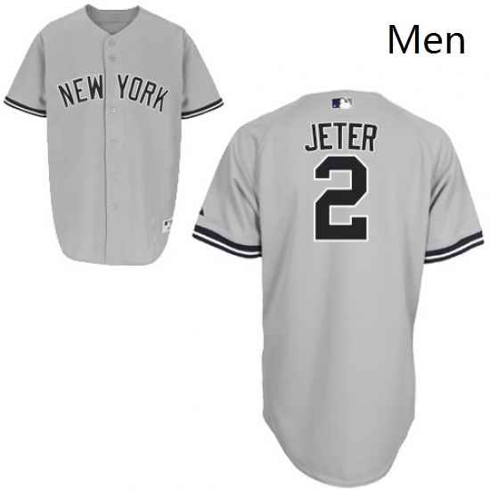 Mens Majestic New York Yankees 2 Derek Jeter Authentic Grey Name On Back MLB Jersey